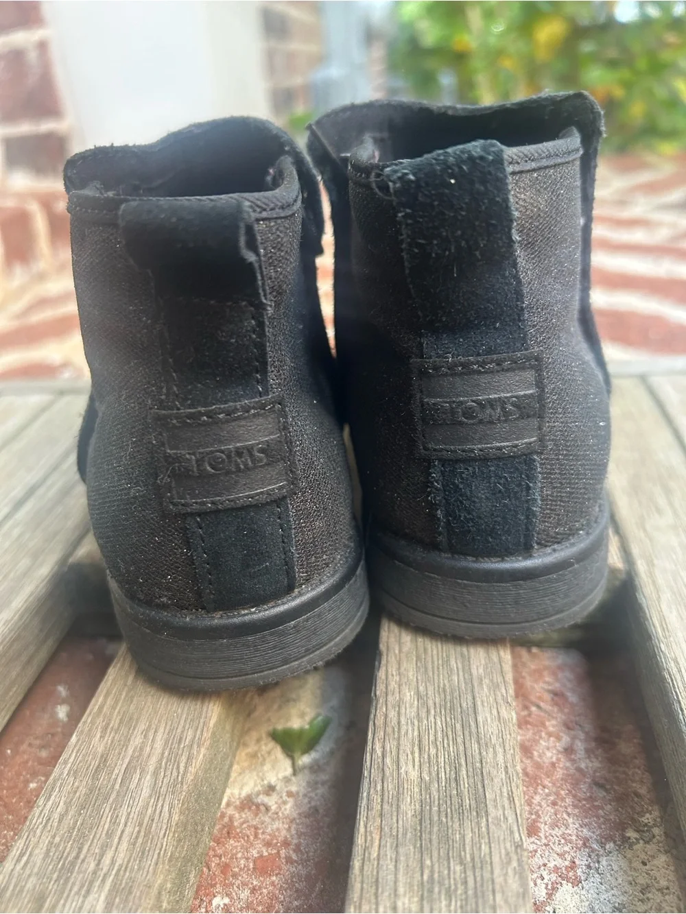 Toms Kids Black Suede Booties W/ Glitter Detail, Side Zipper Girls Size 3
